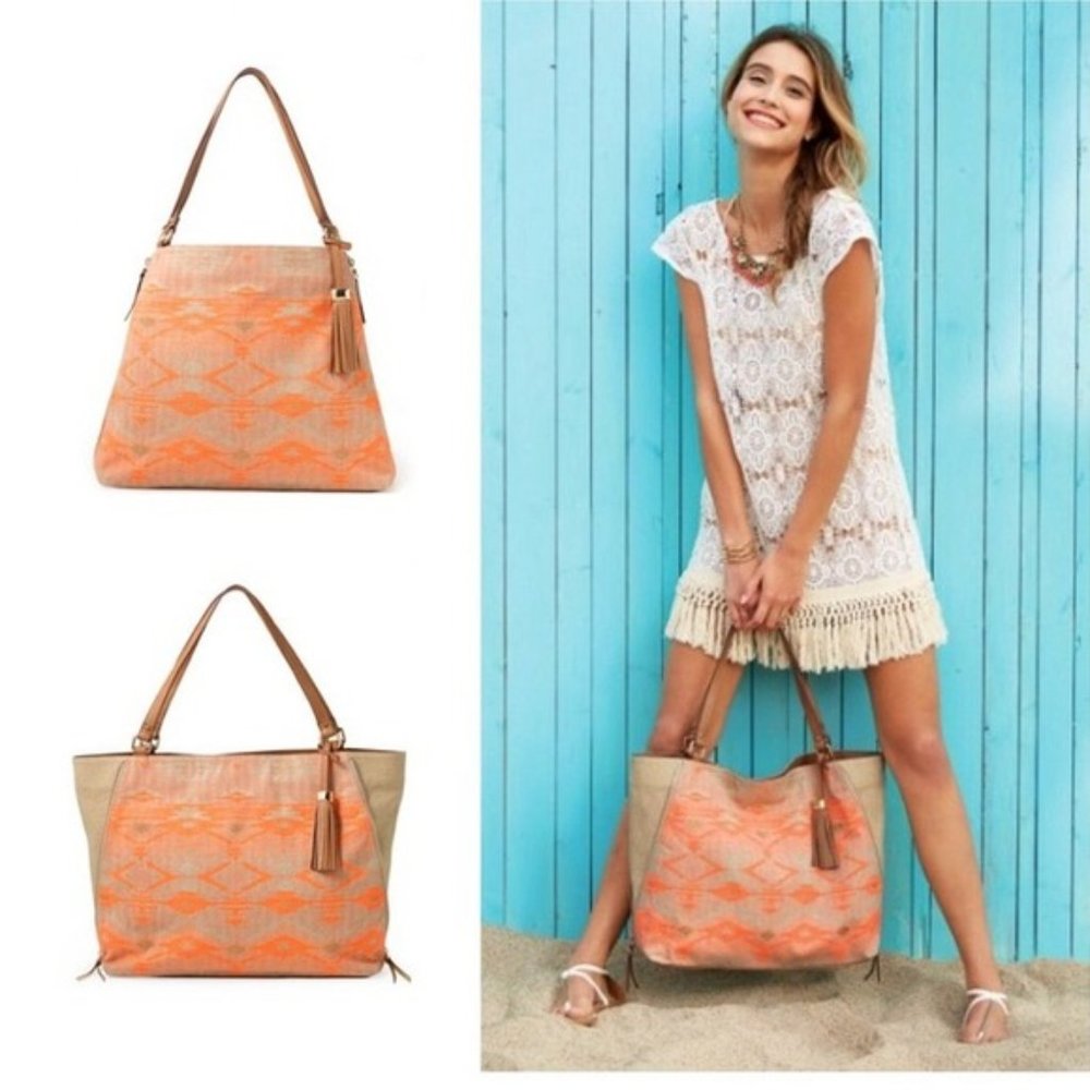 Stella & Dot THE SWITCH - AZTEC CORAL Tote+Clutch